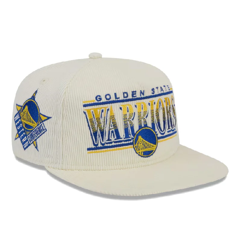 Custom Boho Hats-New Era Golden State Warriors Corduroy Throwback The Golfer Snapback Hat