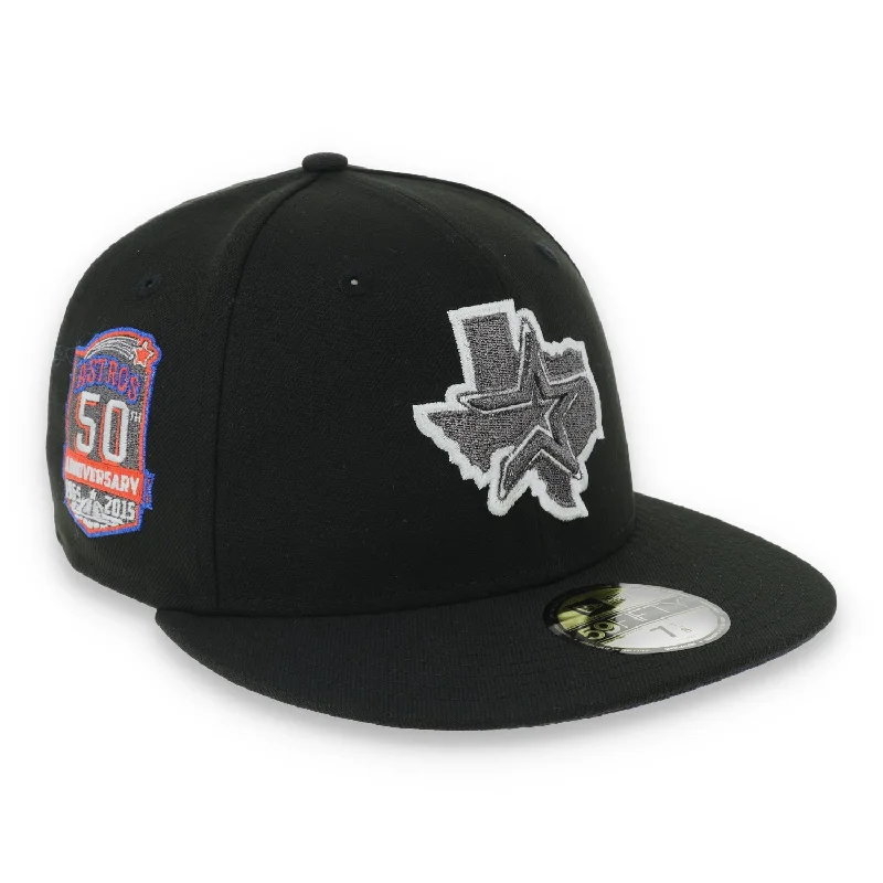 Custom Patch Hats-New Era Houston Texas 50th Anniversary Side Patch 59FIFTY Fitted Hat-Metallic Grey/Black