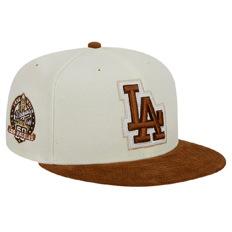 Custom Fishing Hats-New Era Los Angeles Dodgers 2-Tone Corduroy Visor 59FIFTY Fitted Hat-Cream/Brown