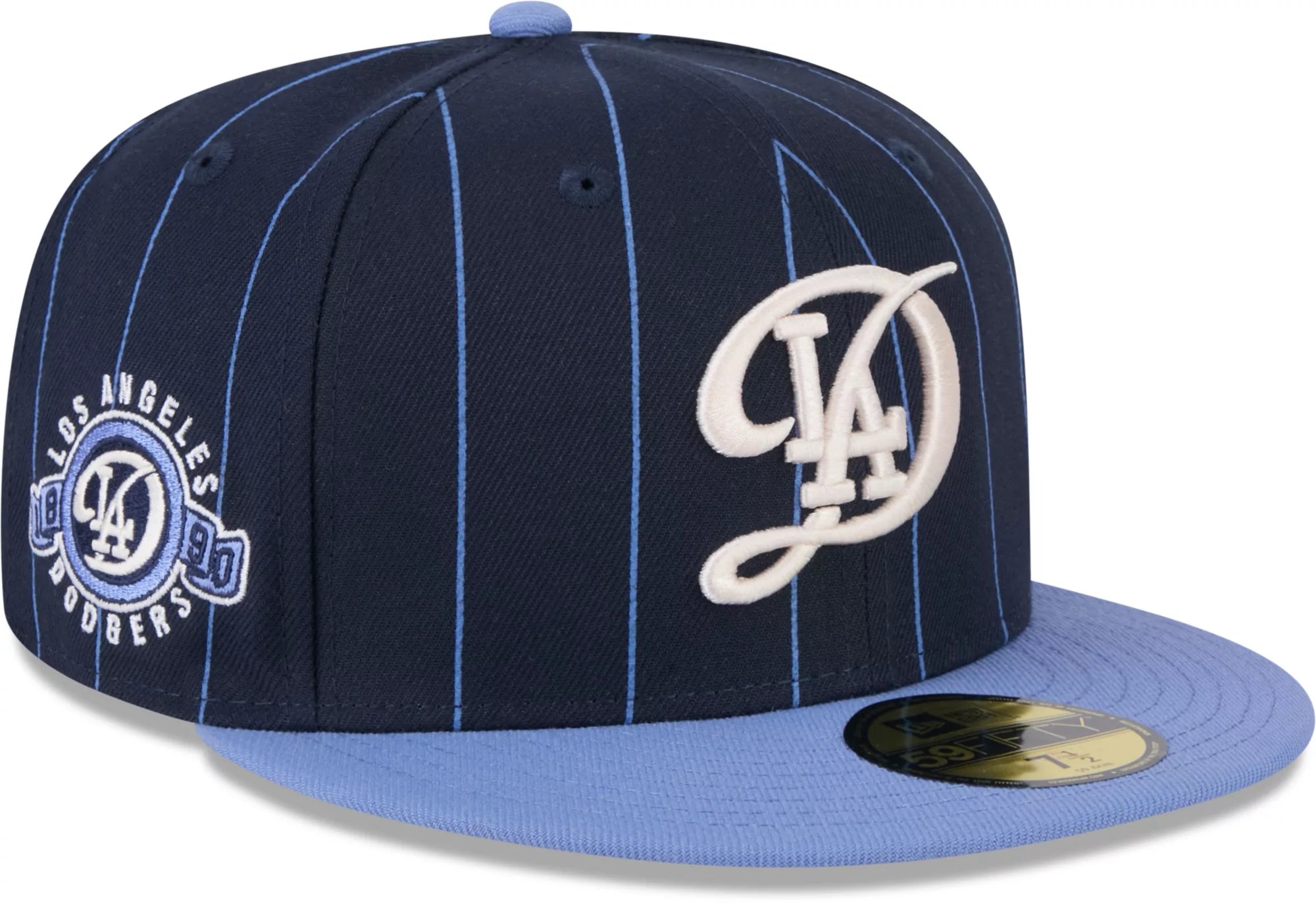 Custom Vintage Hats-New Era Los Angeles Dodgers City Connect Throwback Pinstripe 59FIFTY Fitted Hat 2024 - Navy