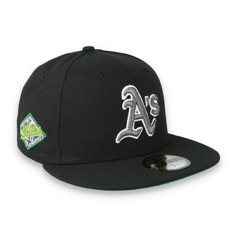 Custom Embroidered Hats-New Era Oakland Athletics 25th Anniversary Side Patch 59FIFTY Fitted Hat-Metallic Grey/Black