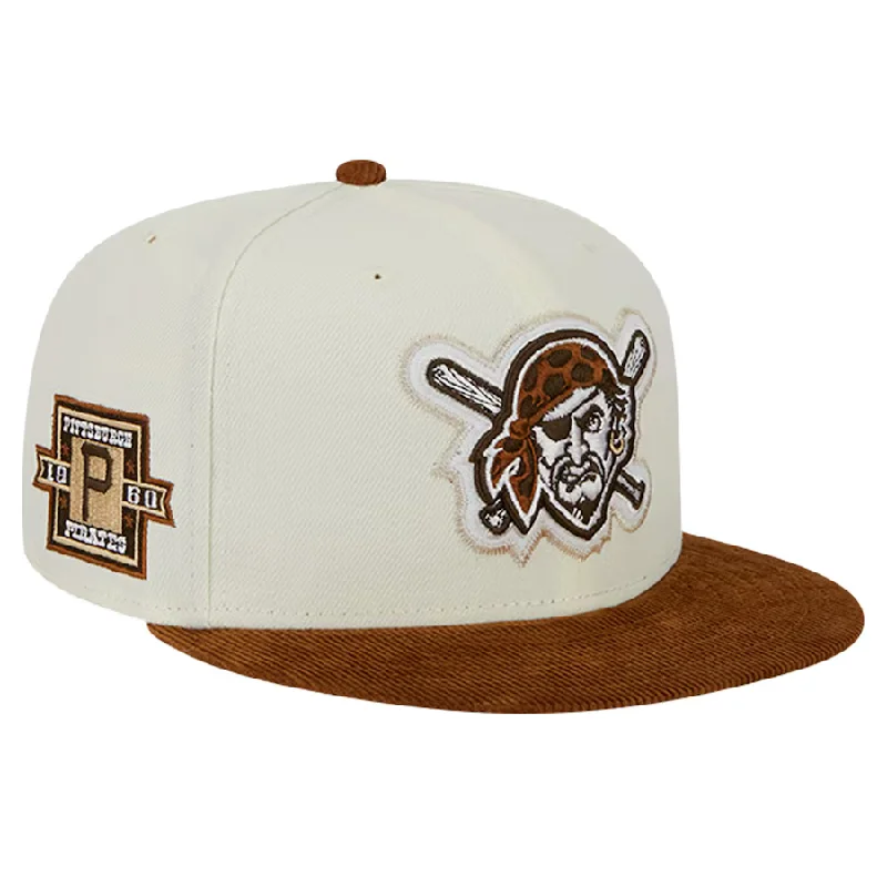 Custom Personalized Hats-New Era  Pittsburgh Pirates 2-Tone Corduroy Visor 59FIFTY Fitted Hat-Cream/Brown