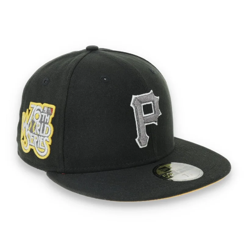 Custom Fashion Hats-New Era Pittsburgh Pirates 76th World Series Side Patch 59FIFTY Fitted Hat-Metallic Grey/Black