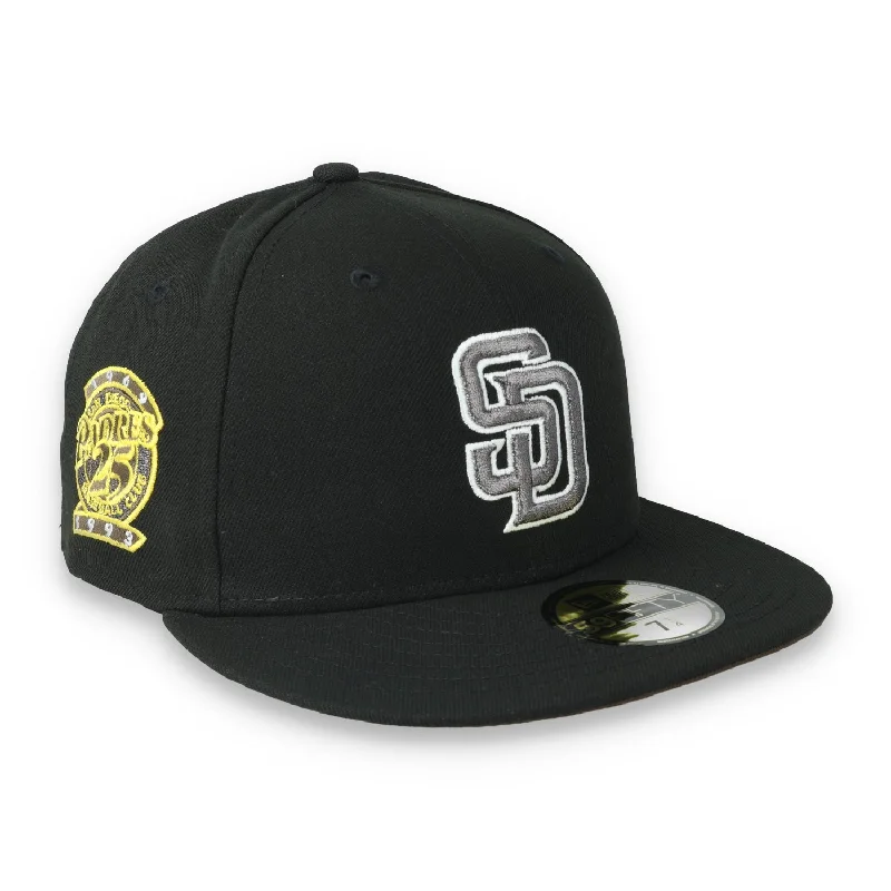 Custom Golf Hats-New Era San Diego Padres 25th Anniversary Side Patch 59FIFTY Fitted Hat-Metallic Grey/Black