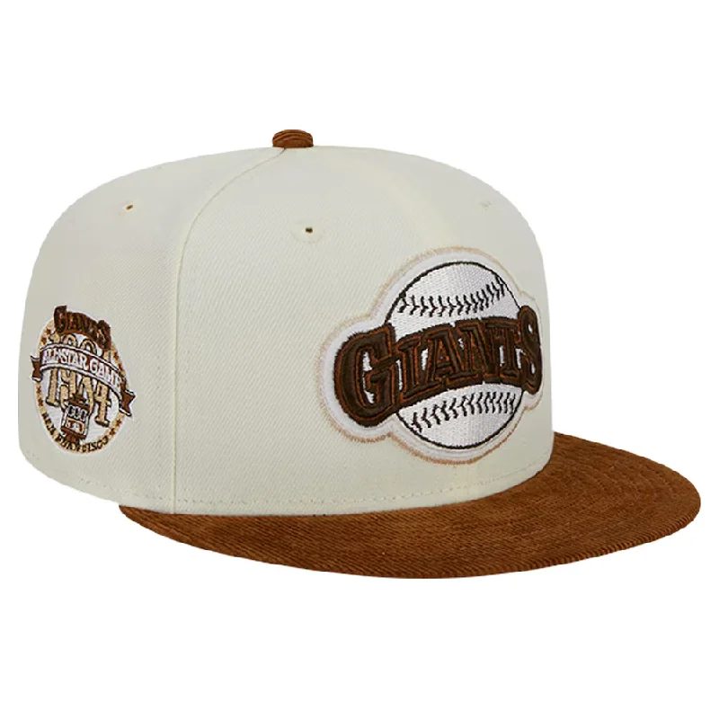 Custom Outdoor Hats-New Era San Francisco Giants 2-Tone Corduroy Visor 59FIFTY Fitted Hat-Cream/Brown