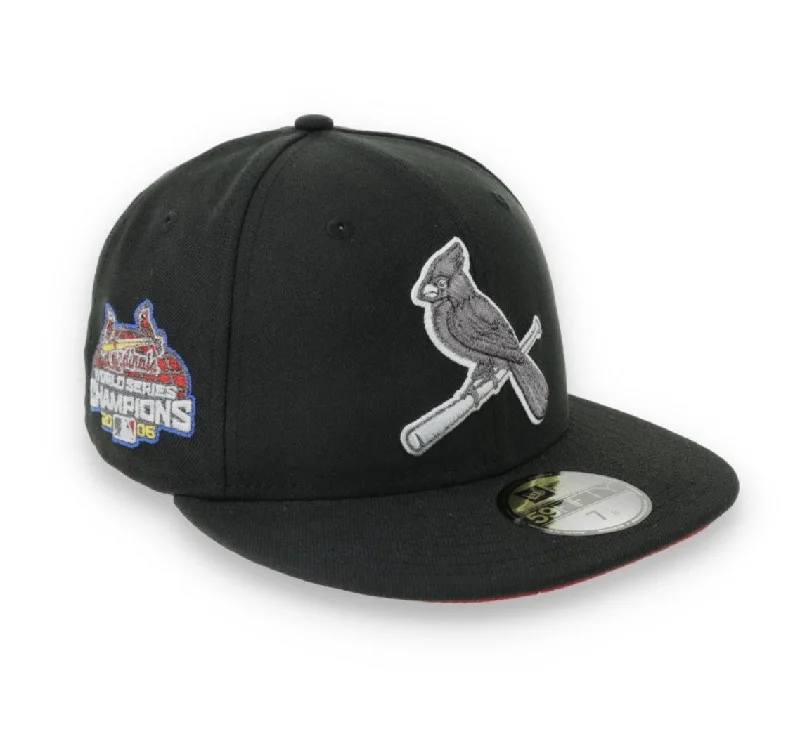 Custom Beach Hats-New Era St. Louis Cardinals 2006 World Series Side Patch 59FIFTY Fitted Hat-Metallic Grey/Black