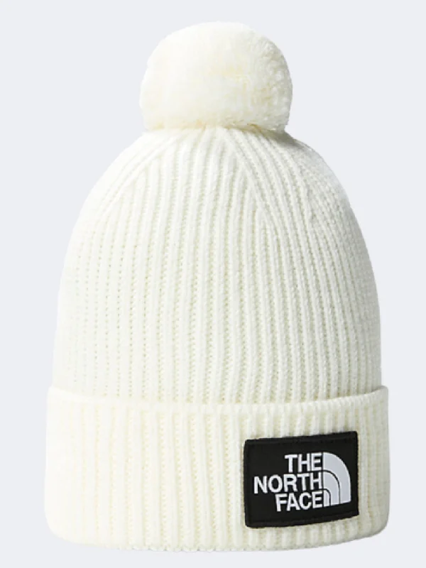 Custom Wide-Brimmed Sun Hats-The North Face Logo Box Pom Unisex Lifestyle Beanie Gardenia White