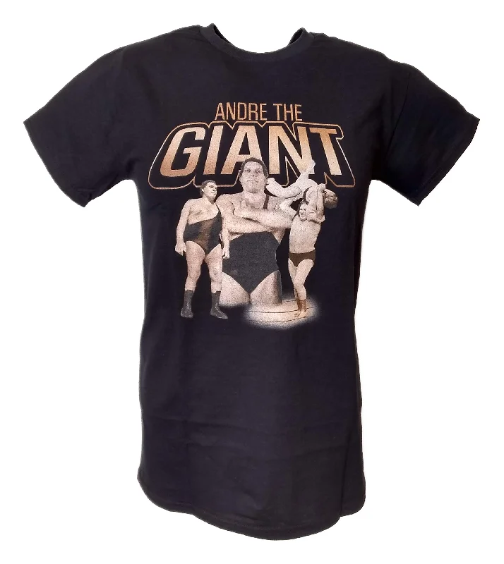 Custom T-Shirts for Groups-Andre the Giant 3 Pose Mens Black T-shirt