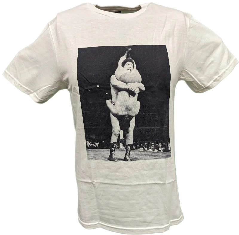 Custom T-Shirts with Bold Text-Andre the Giant Piledriver WWE Mens White T-shirt