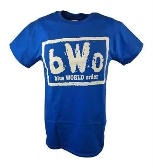 Custom T-Shirts with Funny Text-Blue World Order bWo Blue Meanie Big Stevie Cool ECW Mens T-shirt