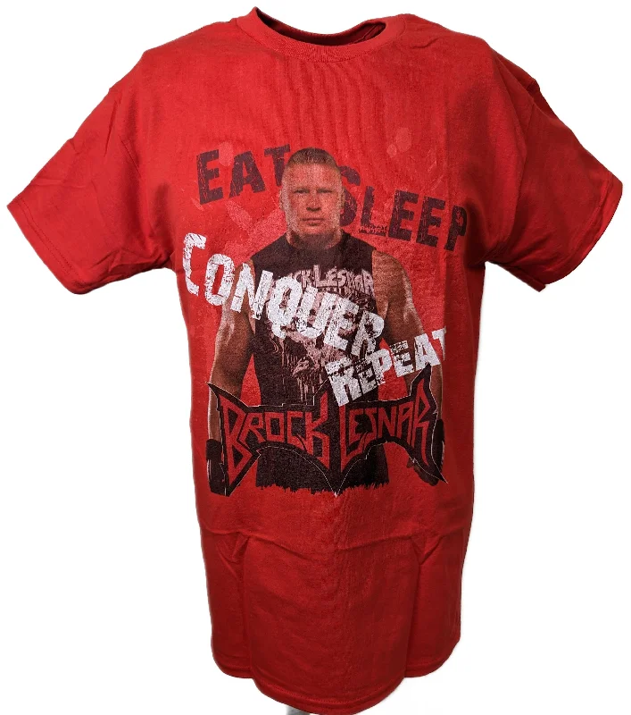 Custom T-Shirts with Meme Designs-Brock Lesnar Eat Sleep Conquer Repeat WWE Mens Red T-shirt