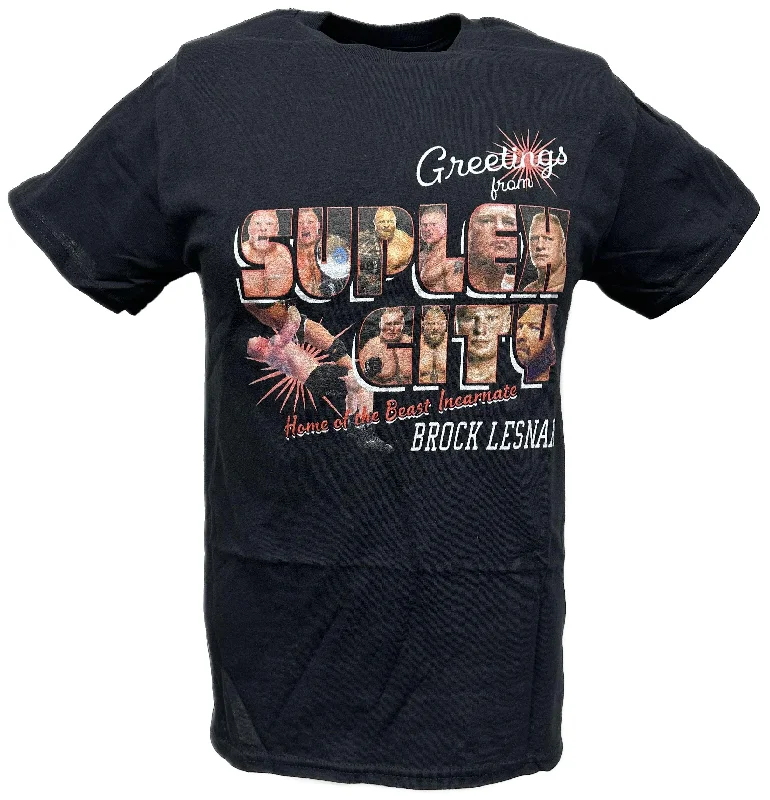 Custom T-Shirts with Hand-Drawn Graphics-Brock Lesnar Greetings from Suplex City WWE Mens T-shirt