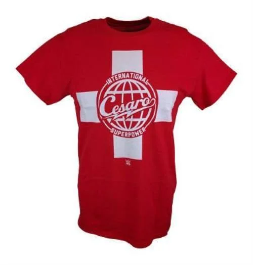 Custom T-Shirts with Custom Patterns-Cesaro International Superpower WWE Mens Red T-shirt