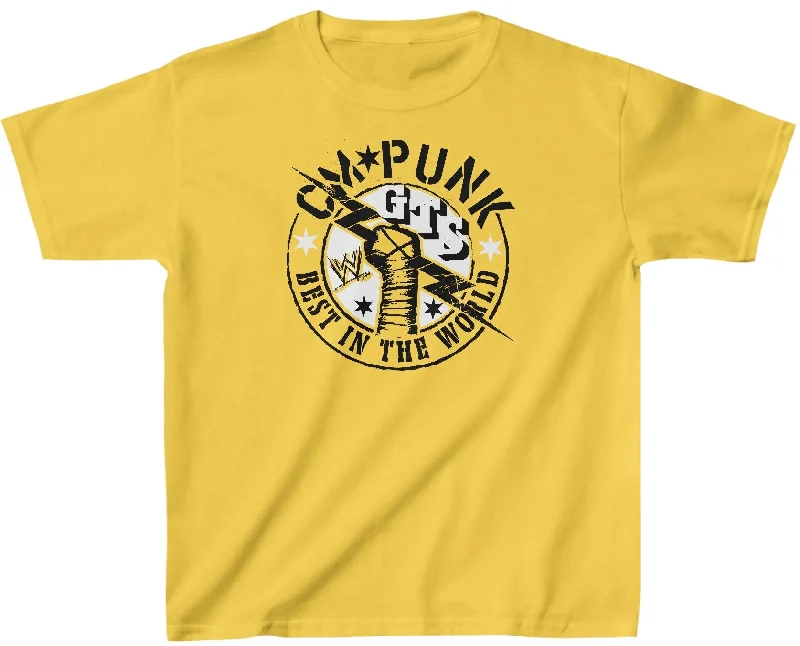 Custom T-Shirts for Active Wear-CM Punk GTS Best In The World Yellow WWE Kids T-shirt Boys