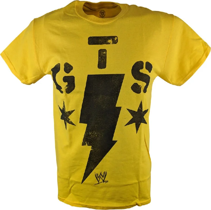 Custom T-Shirts for Baseball Fans-CM Punk GTS Lightning Stars Yellow WWE Mens T-shirt