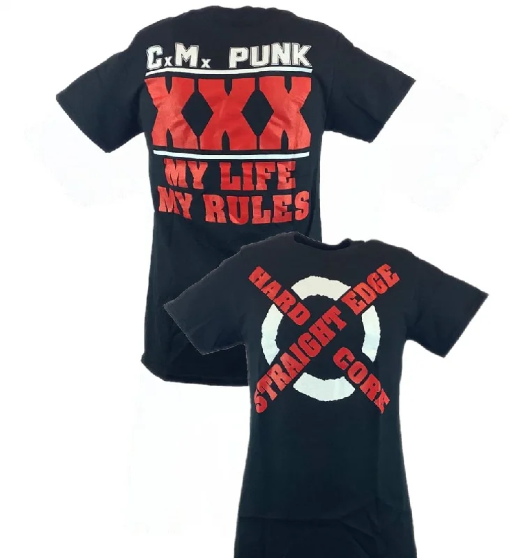 Custom T-Shirts for Cycling-CM Punk Straight Edge Hardcore My Life Rules Mens T-shirt