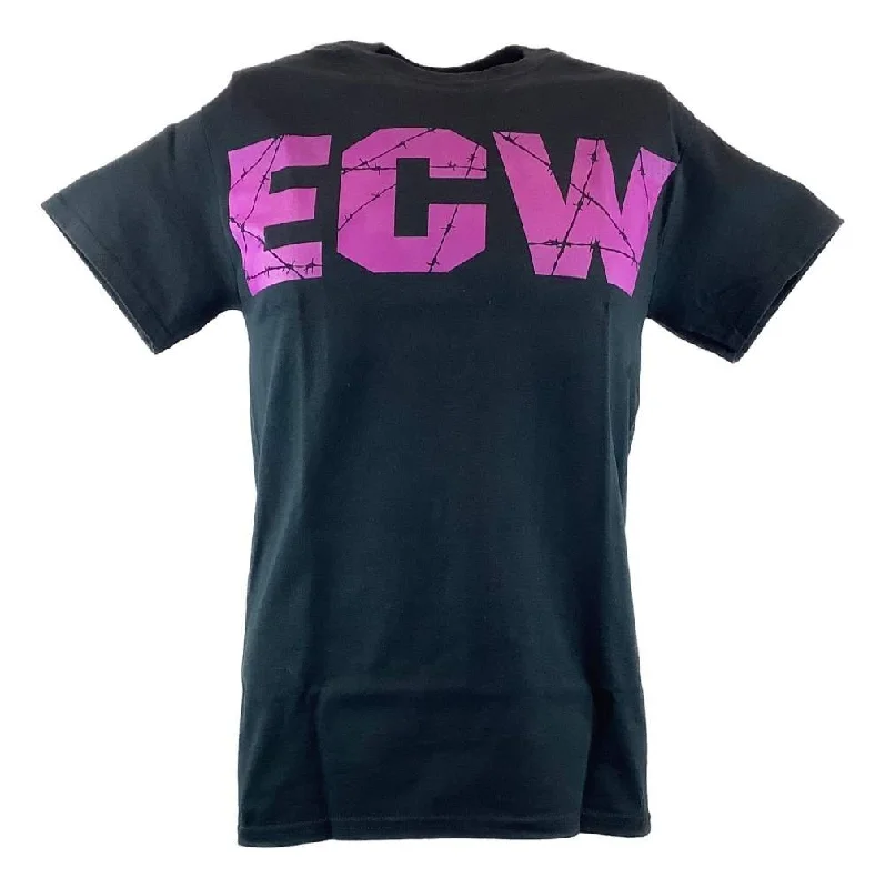 Custom Printed T-Shirts-ECW Barbed Wire Purple Logo Mens Black T-shirt