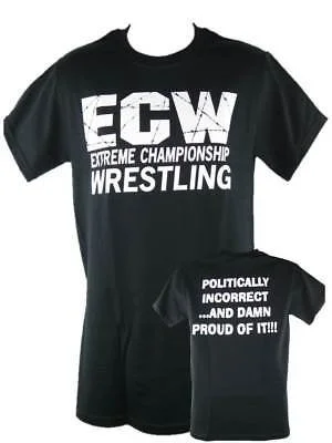 Custom T-Shirts with Slogans-ECW Politically Incorrect Damn Proud Wrestling Black T-shirt