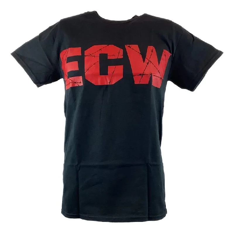 Custom T-Shirts with Quotes-ECW Red Logo Barbed Wire Mens Black T-shirt