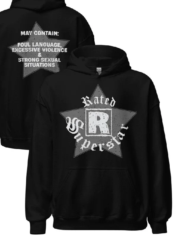 Custom T-Shirts with Inspirational Quotes-Edge Rated R Superstar Mens Black Pullover Hoody Sweatshirt