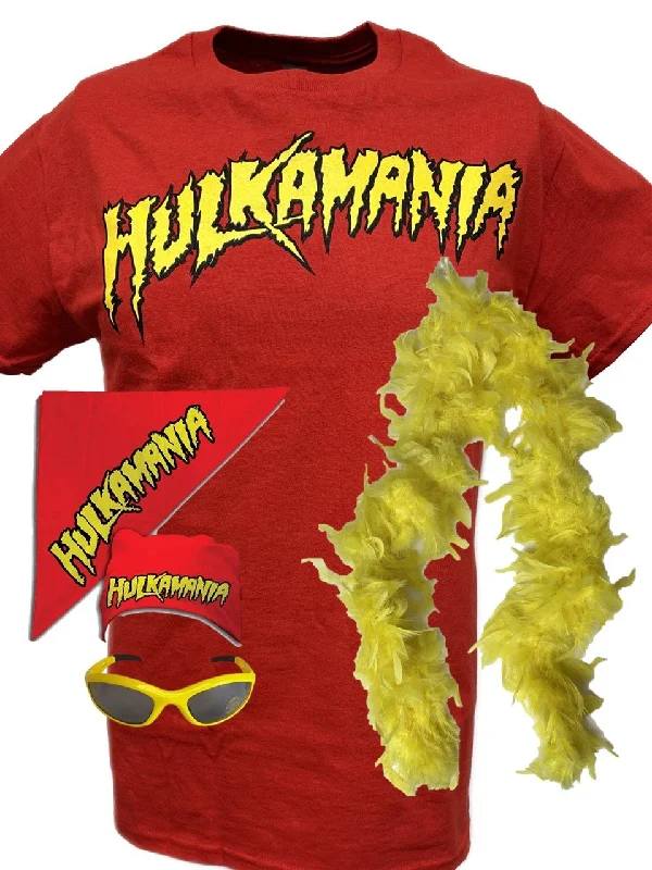 Custom T-Shirts with Unique Artwork-Hulk Hogan Hulkamania Red T-shirt Bandana Boa Glasses Costume