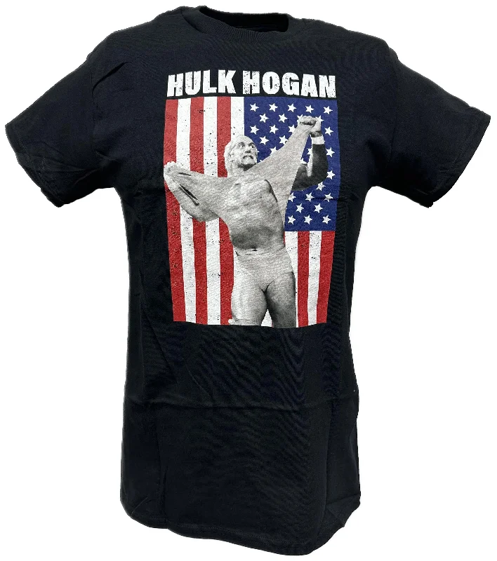 Custom T-Shirts with Embroidery-Hulk Hogan USA American Flag WWE Mens T-shirt