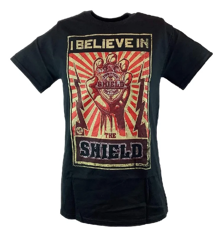 Custom T-Shirts for Charity Events-I Believe In The Shield Badge Mens Black T-shirt