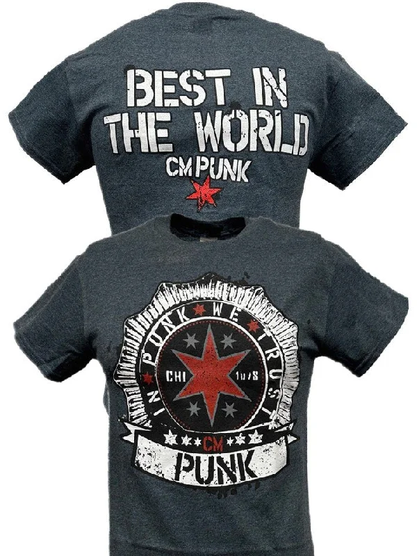 Custom T-Shirts with Movie Quotes-In CM Punk We Trust Best In the World Mens Gray T-shirt