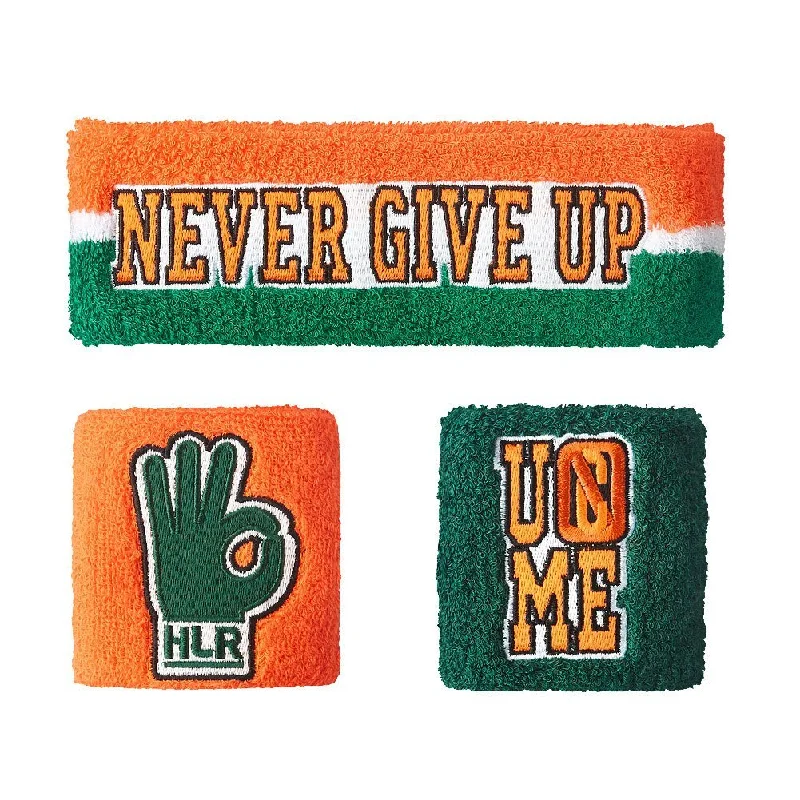 Custom T-Shirts with Ocean Prints-John Cena Never Give Up Green Orange 15x Headband Wristband Set