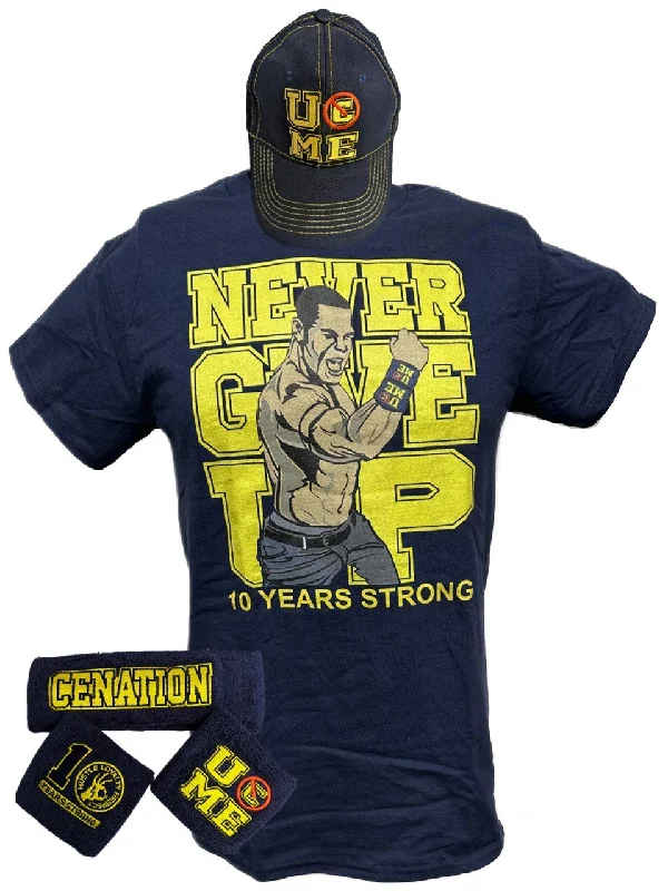 Custom T-Shirts for Arts and Crafts-John Cena Kids Blue Ten Years Strong Costume Hat T-shirt Wristbands Boys