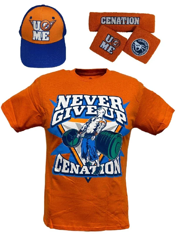 Custom T-Shirts for Trendy Apparel-John Cena Kids Orange Costume Hat T-shirt Wristbands Boys