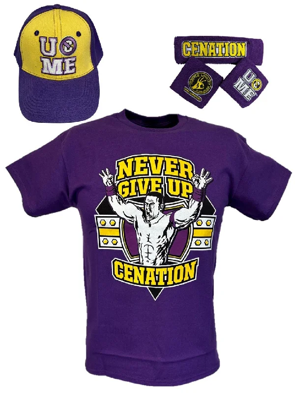 Custom T-Shirts for Home Decor Enthusiasts-John Cena Kids Purple Costume Hat T-shirt Wristbands Boys