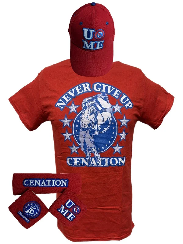 Custom T-Shirts with Custom Patterns-John Cena Kids Red Costume Hat T-shirt Wristbands Boys