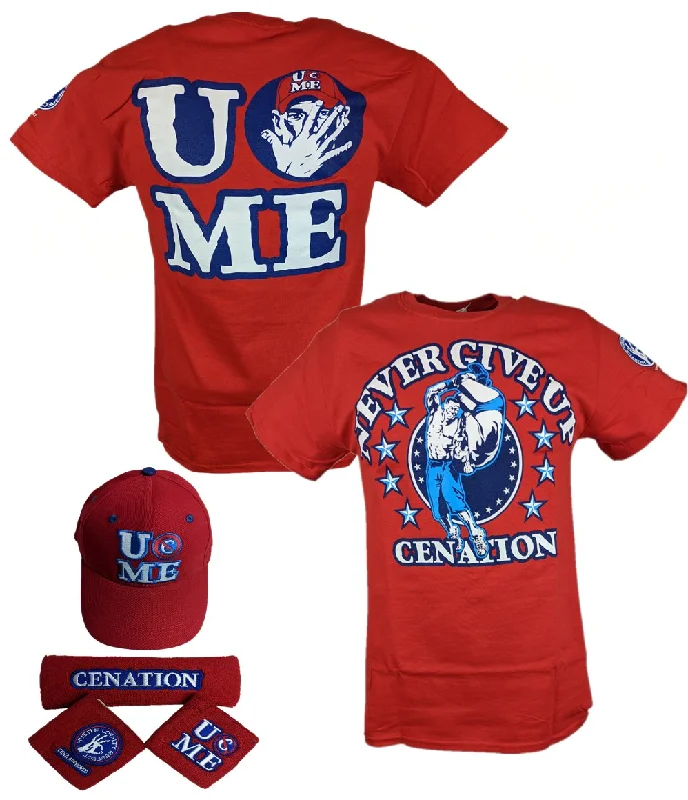 Custom T-Shirts with Mountain Graphics-John Cena Mens Red Costume Hat T-shirt Wristbands