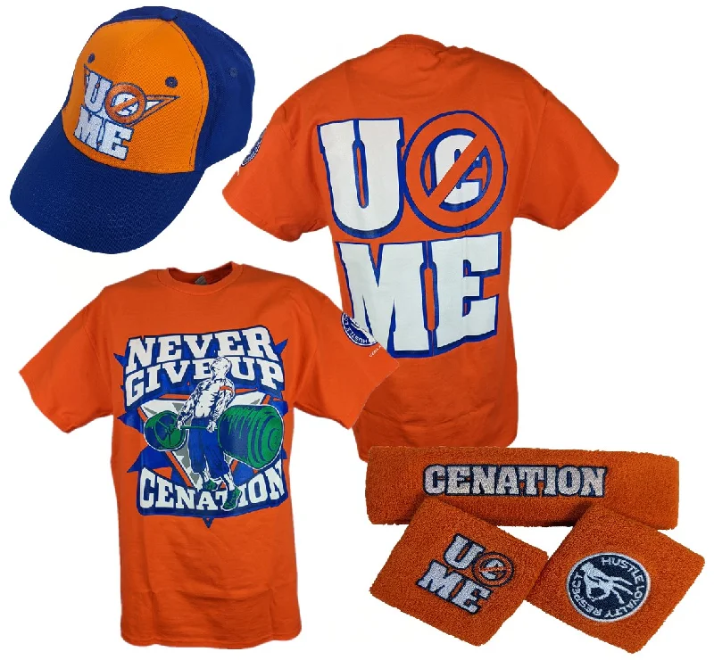 Custom T-Shirts for Streetwear Styles-John Cena Orange Mens Costume Hat T-shirt Wristbands