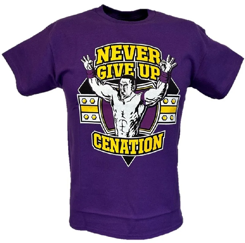 Custom T-Shirts for Runners-John Cena Purple Never Give Up Kids WWE T-shirt Boys