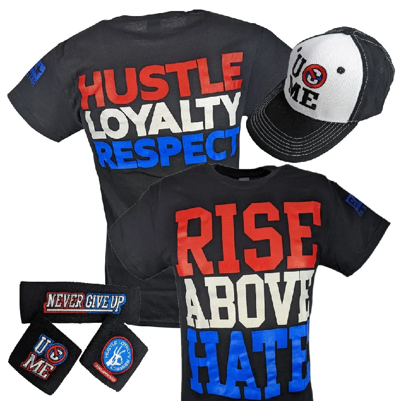 Custom T-Shirts with Relaxed Fit-John Cena Rise Above Hate Mens Costume Hat T-shirt Wristbands