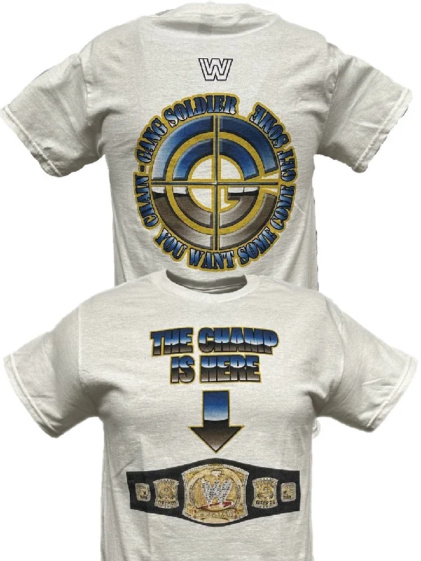 Custom T-Shirts with Breathable Fabric-John Cena The Champ Is Here Title Belt Mens White T-shirt