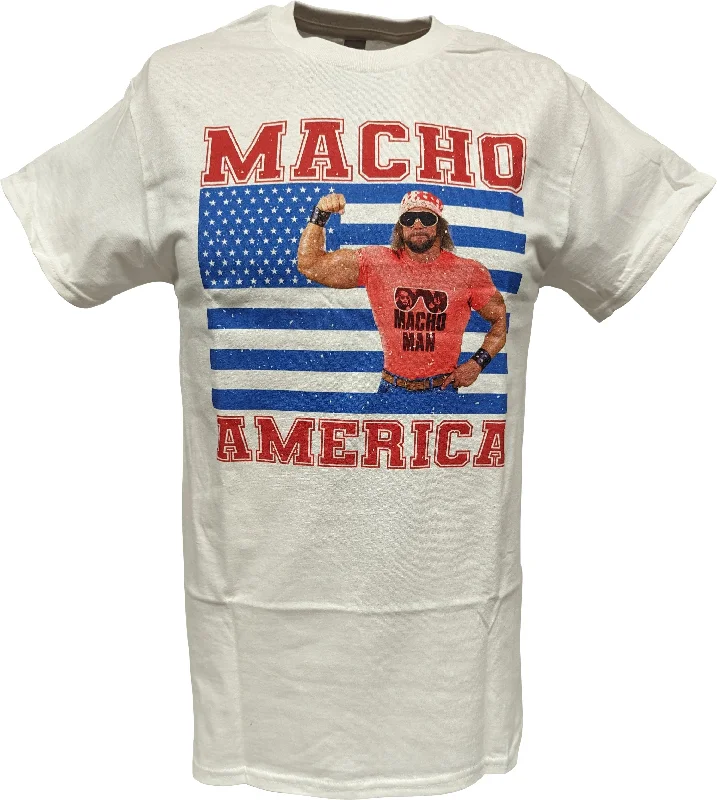 Custom T-Shirts for Special Occasions-Macho Man Randy Savage America USA Flag Mens White T-shirt