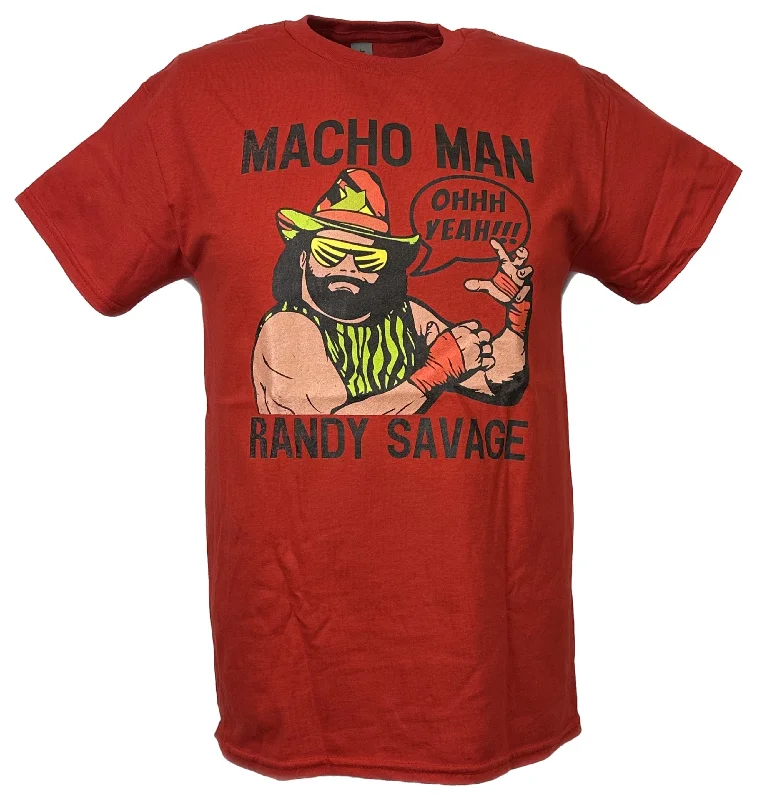 Custom T-Shirts for Birthday Parties-Macho Man Randy Savage Cartoon Ohhh Yeah Mens Red T-shirt