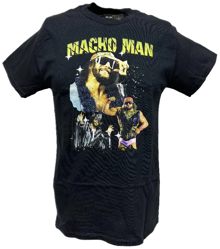 Custom T-Shirts for Business Promotion-Macho Man Randy Savage Collage WWE Mens Black T-shirt