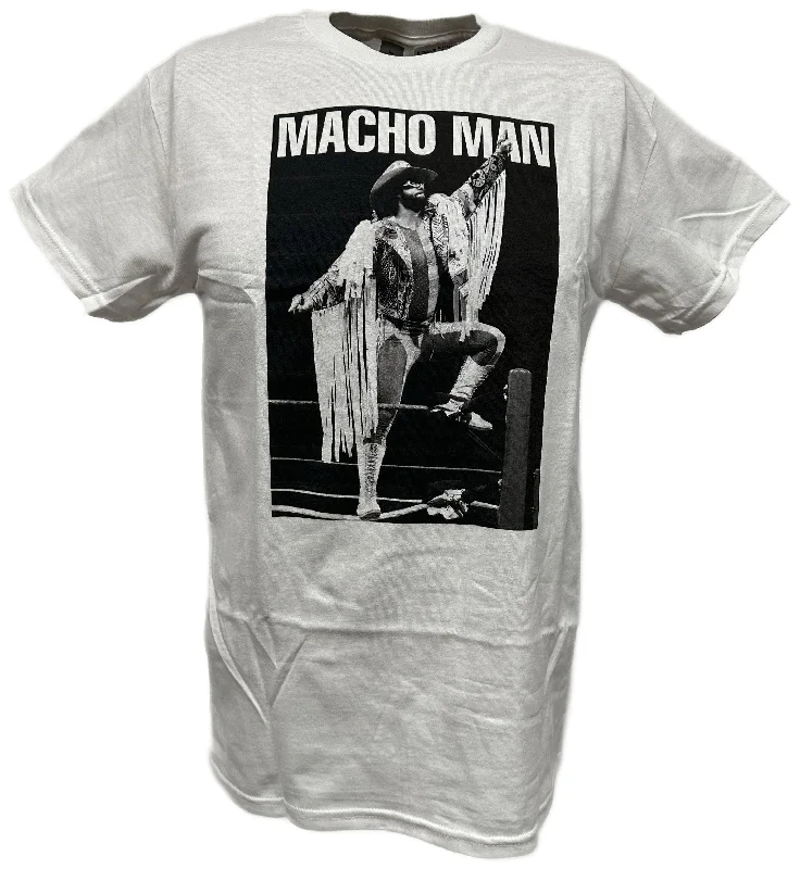 Custom T-Shirts for Team Building-Macho Man Randy Savage Definitive Superstar WWE Mens White T-shirt