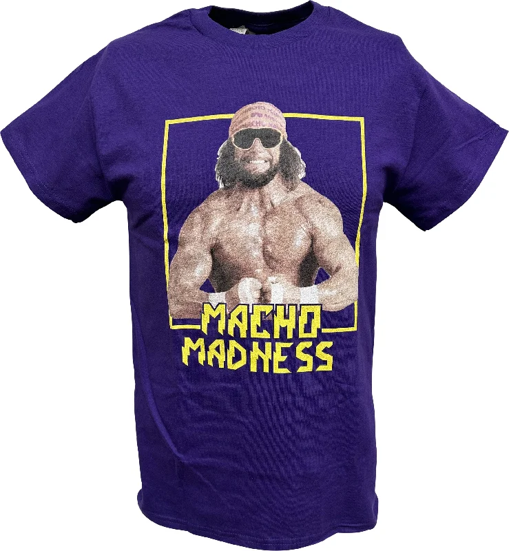 Custom T-Shirts with Corporate Logos-Macho Man Randy Savage Purple Madness WWE Mens T-shirt