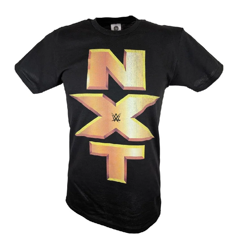 Custom T-Shirts for College Events-NXT Vertical Gold Logo WWE Mens Black T-shirt