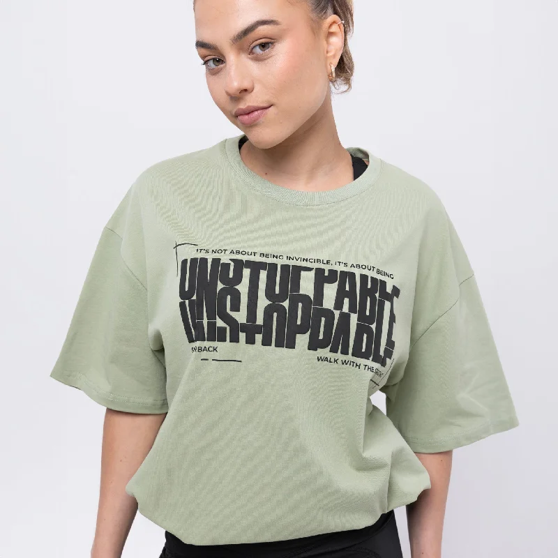 Custom T-Shirts for Music Festivals-Unstoppable Women's Oversized T-Shirt Green