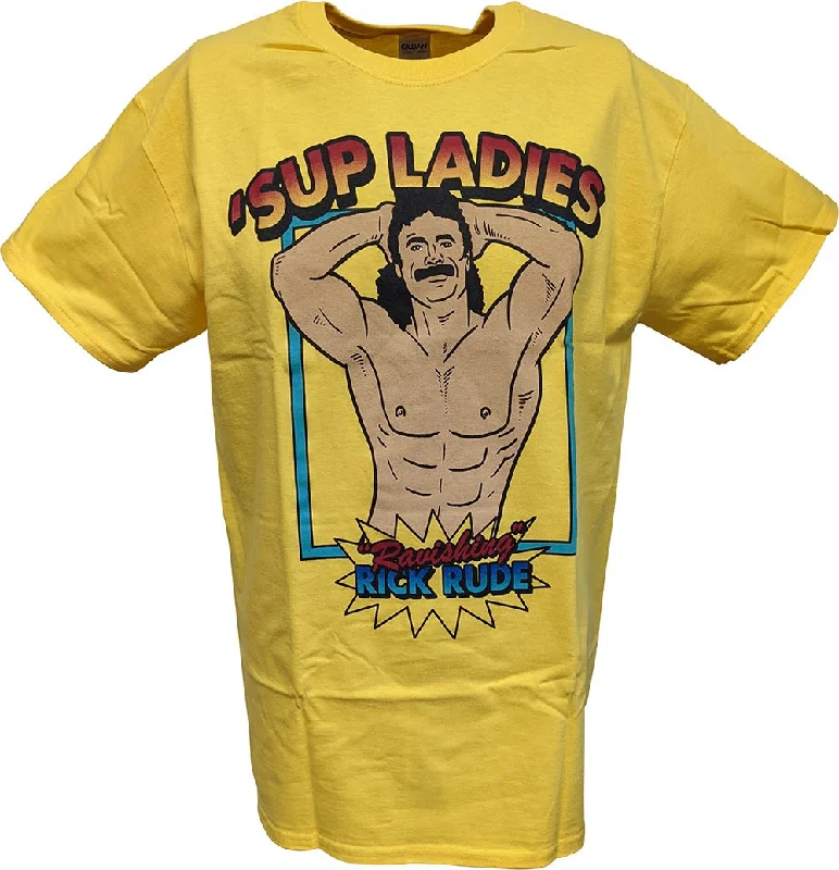 Custom T-Shirts for Graphic Designers-Ravishing Rick Rude 'Sup Ladies Mens Yellow T-shirt