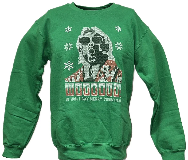 Custom T-Shirts with Multi-Color Prints-Ric Flair Green WWE Ugly Christmas Mens Sweater Sweatshirt