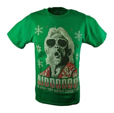 Custom T-Shirts with Abstract Art-Ric Flair Wooooo Christmas WWE Mens Ugly Green T-shirt