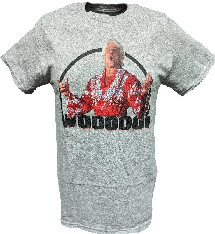 Custom T-Shirts with Minimalist Design-Ric Flair Wooooo WWE Mens Gray T-shirt