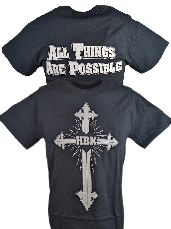 Custom T-Shirts for Weddings-Shawn Michaels All Things Are Possible HBK Cross Mens Black T-shirt